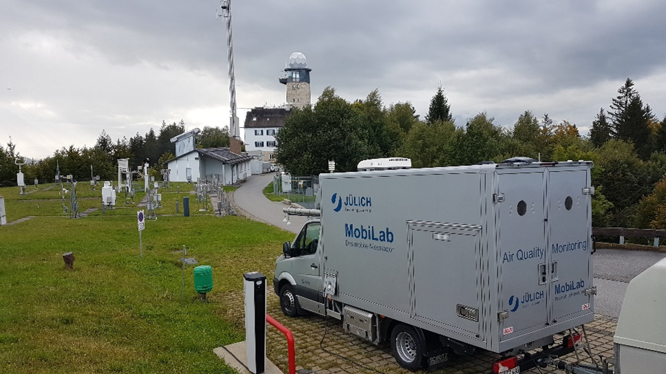 Mobile laboratory (MobiLab) with the Hohenpeissenberg observatory in the background.